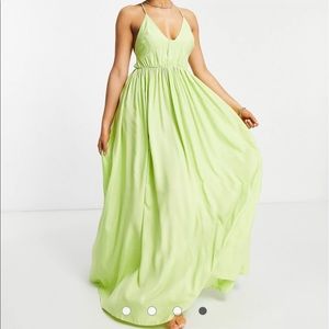 ASOS DESIGN gathered front strappy maxi beach dress in washed apple